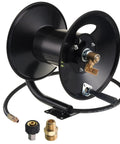 Heavy Duty Steel Pressure Washer Hose Reel With Manual Crank Built To Last Holds Up To 150 Feet Of Three Eighths Inch Whip Hose Swivel Arm And Mounting Bracket For 4000 PSI Systems