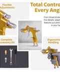 Smooth Operator Gold Toned Pneumatic Hvlp Paint Spray Gun With 1.3Mm And 1.8Mm Stainless Steel Nozzles and 600Ml Cup for precise automotive paint applications.