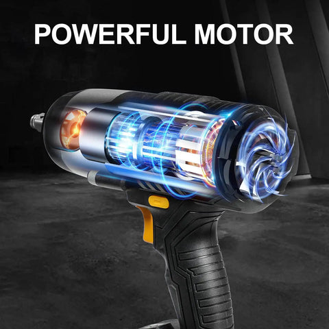 Transparent view of 20V Cordless Impact Wrench with Half Inch Chuck and max torque showing motor design.