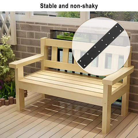 Heavy Duty Steel I Shape Mending Plates For Wood DIY Reinforcement 6 Pack on a stable outdoor bench with a black finish.