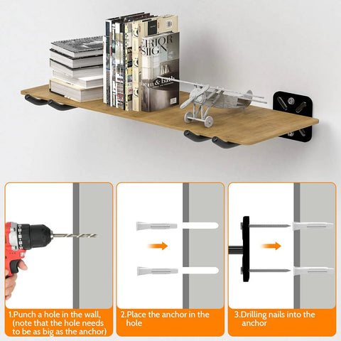 4 Pack Heavy Duty Garage Hooks 12.4 Inch Long, Alloy Steel Wall Mount Storage Hooks, installation process with shelf setup.