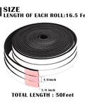 Rock Solid Heavy Duty Closed Cell Foam Weather Stripping For Doors And Windows Self Adhesive 1 4 Inch By 1 8 Inch Tape 3 Pack Set rolls displaying sizes and lengths.