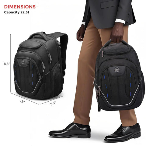 TSA Approved Laptop Backpack With USB Charging Port, RFID Safe Pockets, 15.6 Inch Tech Carrier For Men shown with dimensions