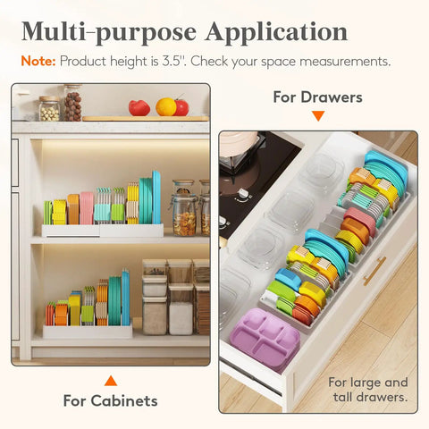 Kitchen Cabinet Lid Organizer With 6 Adjustable Dividers And 7 Sections For Lids Bowls And Containers in cabinets and drawers