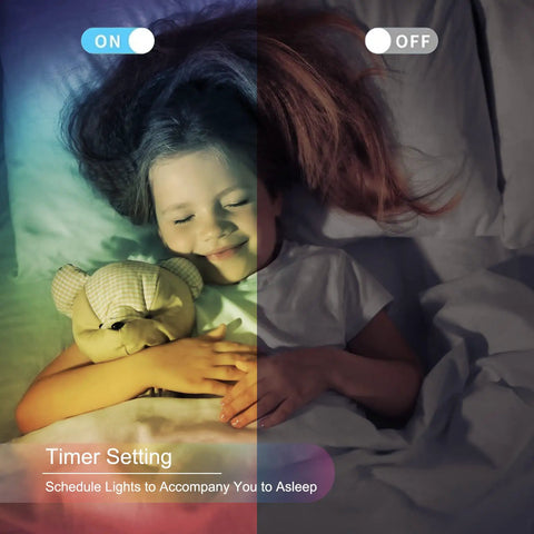 Child sleeping with Smart 35Ft LED Strip Lights With App Control And Remote 5050 RGB Color Changing LED Lights
