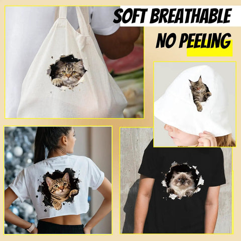 Eight Piece Cat Break Through Wall Iron On Transfers Kit With Eight Kitten Designs For T Shirts Hoodies Jackets Washable DTF Ready To Press Lit DIY Gift For Clothing