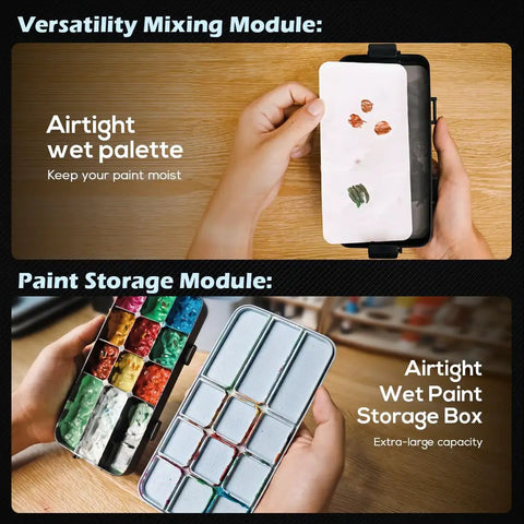 Portable All In One Modular Painting Station With Wet Palette, Brush Cleaners, Holders And Lid For Miniatures And Warhammer Hobbyists