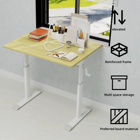 Smooth Operator Manual Standing Desk 48 By 24 Inches with wood surface and hand crank in ergonomic workspace.