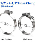 Heavy Duty 10 Pack Of Stainless Steel Worm Gear Hose Clamps Assortment Kit For Radiator Fuel Line Auto Plumbing And Home Fixes With Smooth Edge Protection That Stands Tough Against Rust Water Or Oil. 1-1/2" to 2-1/2" 304 stainless clamp size