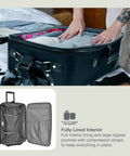 Open gray Amsterdam Softside Expandable Luggage With Rolling Wheels 29 Inch, showing interior packing and straps