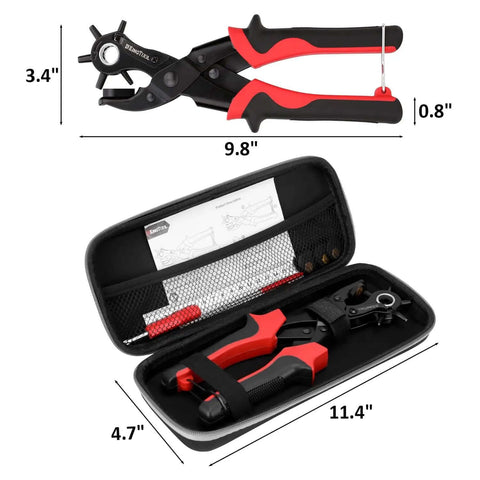 Heavy Duty Leather Hole Punch Set With Rotary Puncher Multi Size Belt Hole Maker Kit Includes Spare Plates And Storage Case