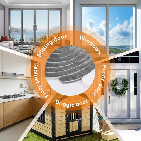 Grey self-adhesive weather stripping for doors and windows; 0.35 in wide x 0.35 in thick for sliding doors and exterior.