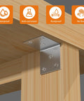 20 Pcs Stainless Steel L Brackets 2x2x2 Inch Heavy Duty Corner Braces installed on wooden shelf showing rustproof feature