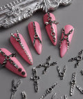 3D Metal Punk Nail Charms Set With Belt Spikes Rivets And Gothic Cross Studs In Silver Black White Mixed Sizes For Dope DIY Manicure Long Lasting Alloy Nail Art Accessories For Women, alloy nail charms on pink tips