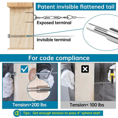 Patent Pending Invisible Cable Railing Kit Twenty Pack One Eighth Inch Receiver Swage Stud End For Two By Two Or Four By Four Wood And Metal Posts Stainless Steel Deck Cable Railing System CR36