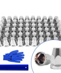 60Pcs Lug Nut Covers Kit 33mm Flat Top Thread On ABS Chrome Plastic For Heavy Duty Semi Trucks Trailers RVs with gloves and puller