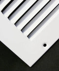 Close-up of 25x25 Flat Stamped Steel Return Air Grille For Duct Openings, Sidewall Or Ceiling Mount, White Finish corner view