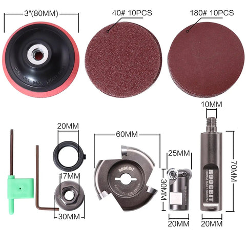 Indexable Replacement Blade Wood Engraving Set For Angle Grinder And CNC Machining kit with multiple parts and sizes.