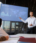 65 Inch 4K Interactive Touchscreen Monitor Smart Board Electronic Whiteboard Windows 11 Pro used in a business meeting presentation.