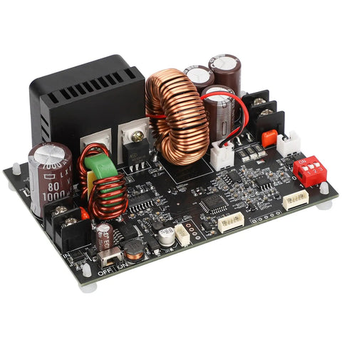 DC Buck Converter With Meter 6-70V In To 0-60V Out Up To 20A 1200W Step Down Power Supply, visible components and circuit board.
