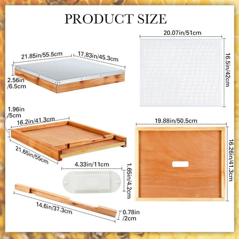 Beekeeping Beehive Parts Kit For 10 Frame Hive With Telescoping Top Cover dimensions and components diagram
