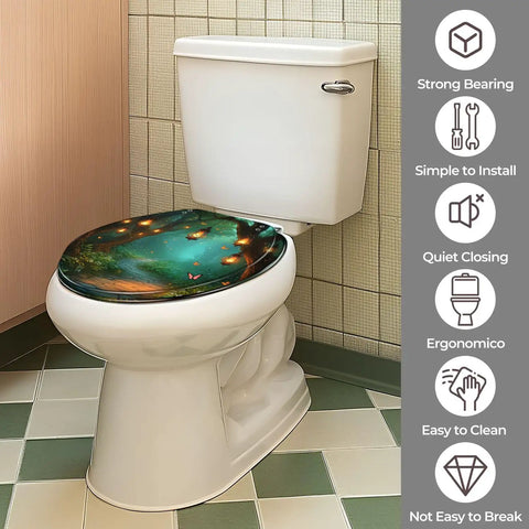 Toilet Seat Round Resin for Bathroom, colorful butterfly design, fits various toilet models, ergonomic and easy to install.