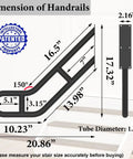Dimension diagram of Heavy Duty U Shaped Handrails For Outdoor Steps Built From Solid Wrought Iron With Black Powder Coat.