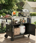 Outdoor Grill Cart With Large Storage And Foldable Stainless Steel Top Wheels And Towel Rack Bottle Opener Trash Rack 6 S Hooks