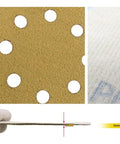 Premium 5 Inch Dry Sanding Discs With Hook Loop System Featuring Durable Aluminum Oxide Abrasive Paper for smooth finishes and dust extraction.
