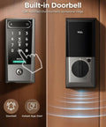 Hands Free Palm Vein Smart Lock D2 Pro with WiFi Keyless Entry Deadbolt Door Lock Built In Doorbell installed on wooden door