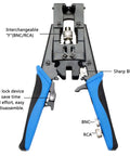Front view of Coax Cable Crimping Kit Adjustable Tool Set For RG59 RG6 F BNC RCA With 20 F Compression Connectors, heavy-duty design.