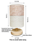 Table Desk Lamp With Brown Knit Fabric Shade Solid Wood Base Boho Nightstand Lamp For Bedroom Living Room End Table Or Office Warm White 3W LED Bulb Included On Off Switch Soft Cozy Light, dimensions labeled