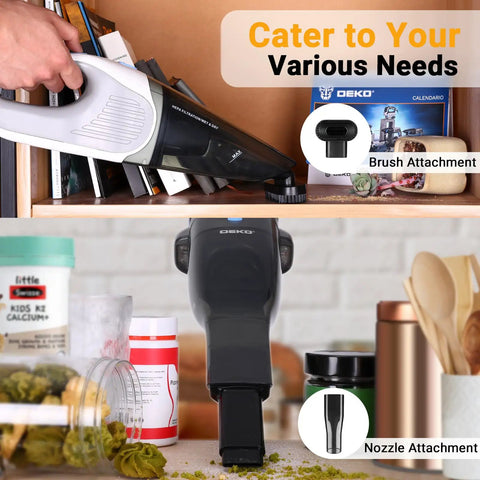 Cordless Handheld Vacuum Cleaner With 8000Pa Suction Rechargeable Portable shown with brush and nozzle attachments