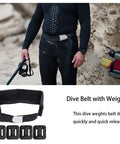 Beginner Friendly Dive Belt Kit With Weights, 4 Pockets And Quick Release Buckle, Four 1.1 lb Weights on person and belt close-up