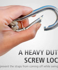 Close-up of heavy-duty screw lock for Tree Swing Straps And Hammock Rope Kit, 13 Ft Each With Heavy Duty Carabiner Hooks.