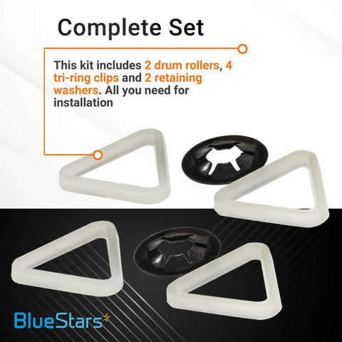 Dryer Rear Drum Support Roller Kit With 2 Drum Rollers 4 Tri Rings And 2 Retaining Washers For Kenmore Whirlpool Estate Roper Dryers Easy To Install Replaces PS347627 AP3098345 337089 3389901 3397588 WED4815EW1 NED4655EW1 WED4800XQ1