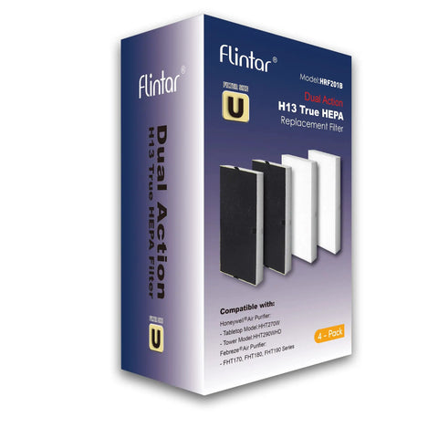 Replacement Filter U For Honeywell HEPAClean U HRF201B And Febreze FRF102B Four Pack packaging with filters visible