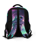 Back view of Galactic Swirl Spaceman Printed Dope Unisex Backpack with padded straps and colorful astronaut design.