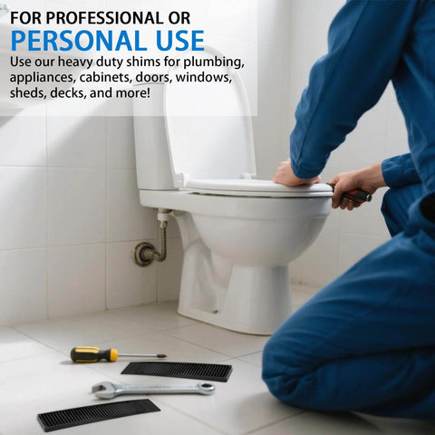 Person using Eight Pack 8 Inch Plastic Composite Shims For Furniture Doors Toilets And Tables With Extreme Load Support, anti-slip.