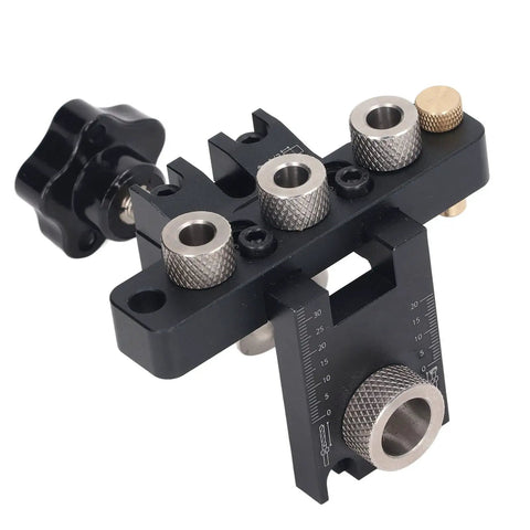 Rock Solid 3 In 1 Pocket Hole Jig Kit And Doweling Guide with adjustable knobs and aluminum components for woodworking.