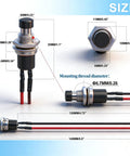 Momentary Push Button Switch 2 Pin SPST Normally Open Mini Round 7mm Black Button with pre-soldered wires, size guide