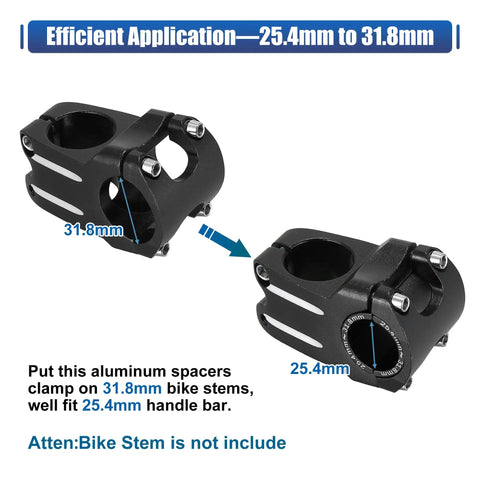 2 Pair Bike Handlebar Shim 25.4 To 31.8mm Adapter Kit For MTB Road Bikes Aluminum Alloy Black Stem Reducer