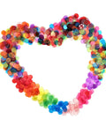 1000 Transparent 3/4 Inch Bingo Counting Chips In Eight Color Set arranged in a heart shape for games and activities.