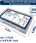 Beefy Stainless Steel Rivet Nut Assortment Kit 220 Pieces With Five SAE Sizes Including Eight-32 Ten-24 One Quarter Twenty