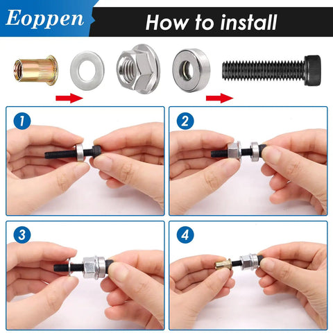 Step-by-step installation guide for 50Pcs 1/4-20 Rivet Nuts With Hand Rivet Nut Tool Galvanized Carbon Steel Flat Head Threaded Insert Nut Kit For Furniture Automotive Marine And Decoration Pro Grade Heavy Duty Set.