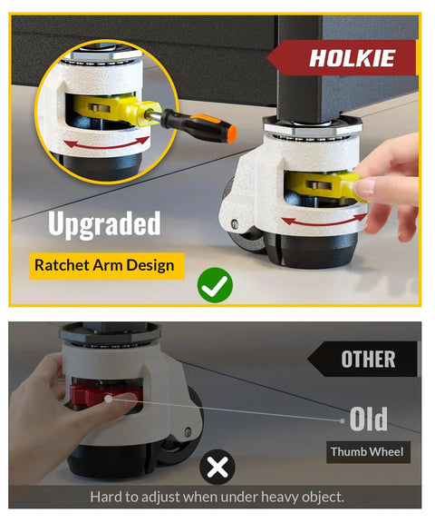 Comparison of Heavy Duty Retractable Leveling Casters Set Of 4 With Ratchet Handle No Sweat Height Adjust features.