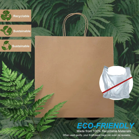 Kraft Paper Bags With Handles 250 Count Heavyweight 13x7x13 Inches For Gift Shopping Party Retail And Storage Reusable Eco Friendly