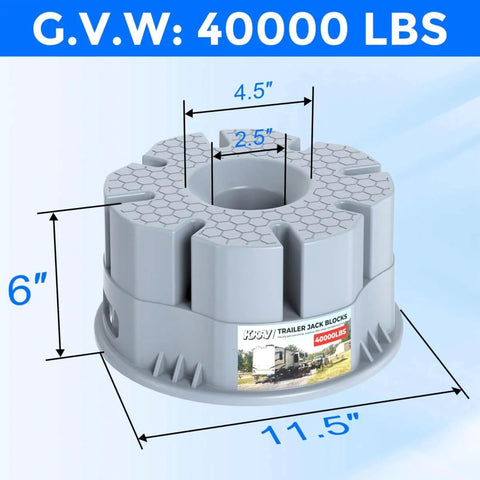Six Inch Height Trailer Jack Block Heavy Duty 40000 Lbs RV Camper Stabilizer Blocks For Travel Trailers Tongue Jack And Fifth Wheels Scissor Style Stabilizers 1 Pack Built From Weather Resistant Polymer shown with dimensions