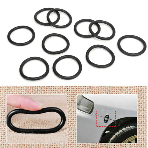 10 Pack Bumper Fasteners Replacement Quick Release Clips For Cars Rubber Gasket Bands shown in black with installation view