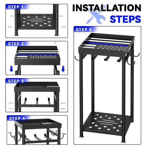 Installation steps for Heavy Duty Police Gear Stand With Four Strong Hangers For Handguns, Belts, Vests And Body Armor